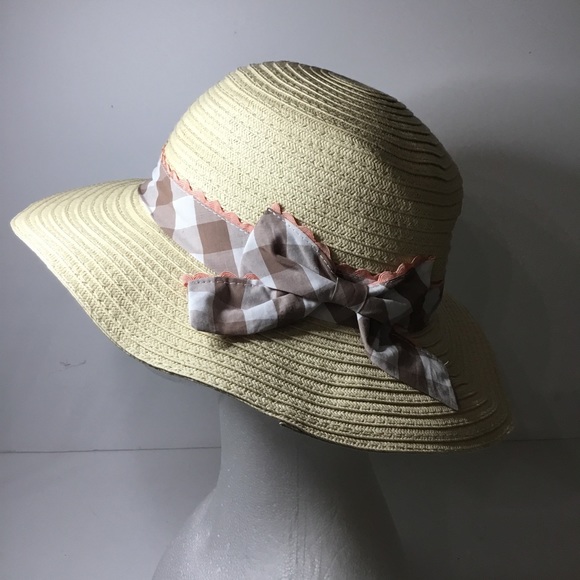Tahari Accessories - Tahari Women’s Beach Sun Gardening Gingham Trimmed Hat NWT